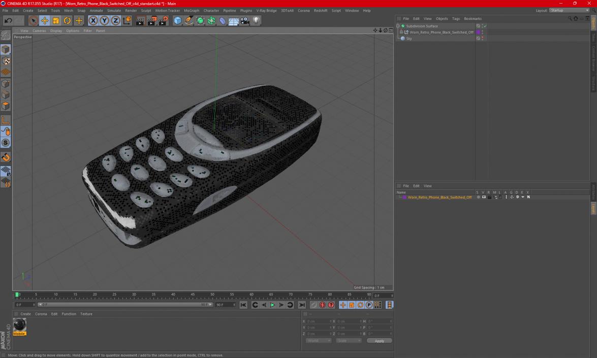 3D model Worn Retro Phone Black Switched Off