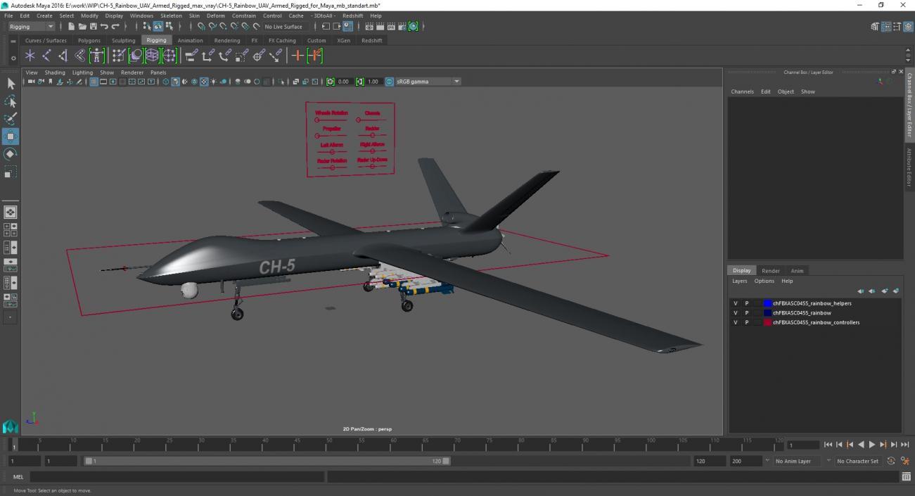 3D CH-5 Rainbow UAV Armed Rigged for Maya model