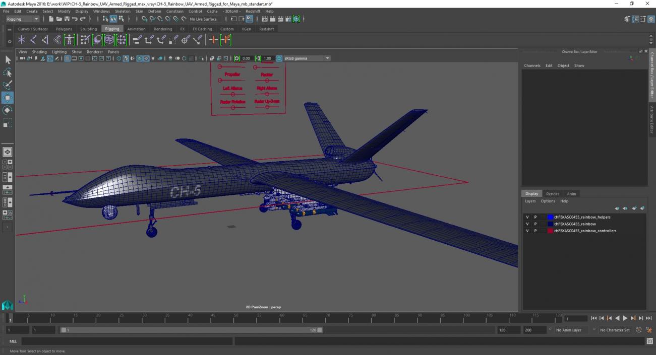 3D CH-5 Rainbow UAV Armed Rigged for Maya model