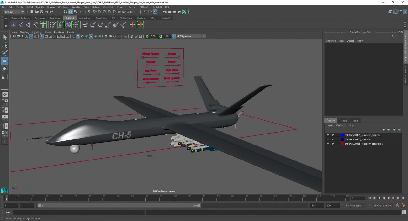 3D CH-5 Rainbow UAV Armed Rigged for Maya model