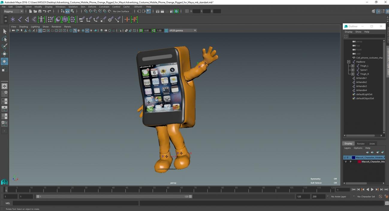 3D model Advertising Costume Mobile Phone Orange Rigged for Maya