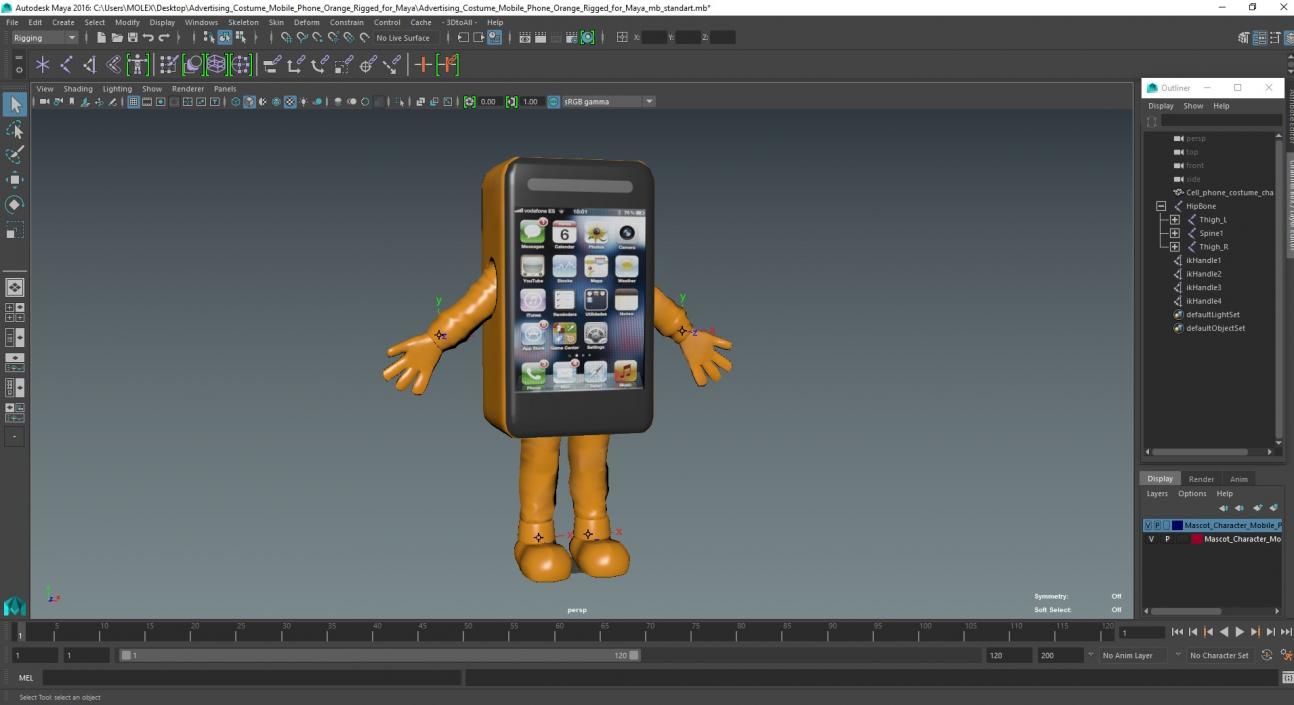 3D model Advertising Costume Mobile Phone Orange Rigged for Maya