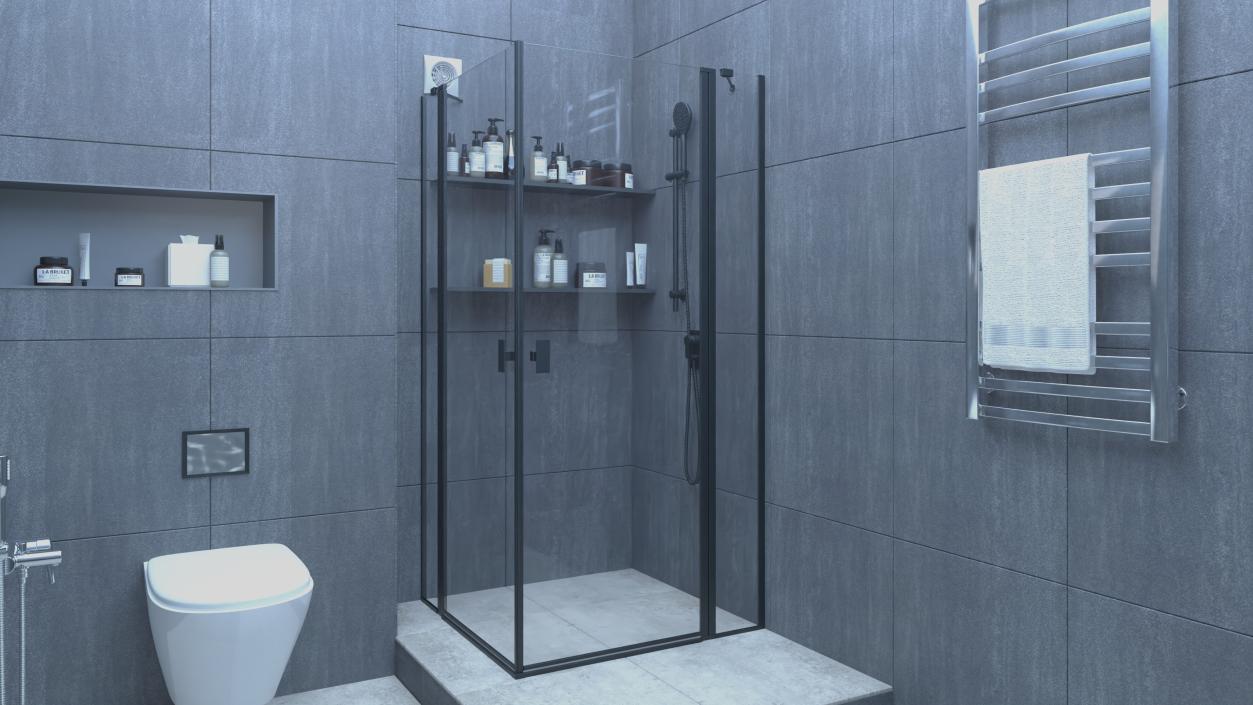 3D Glass Shower Cubicle Black