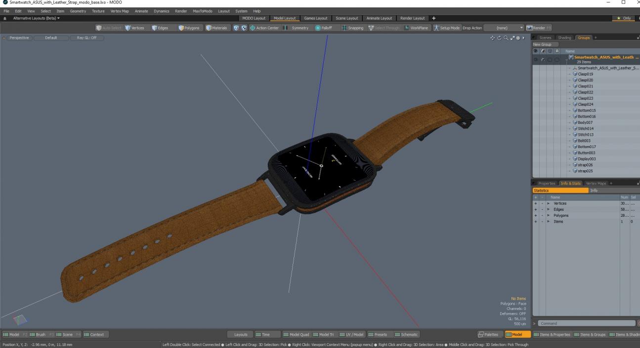 Smartwatch ASUS with Leather Strap 3D model