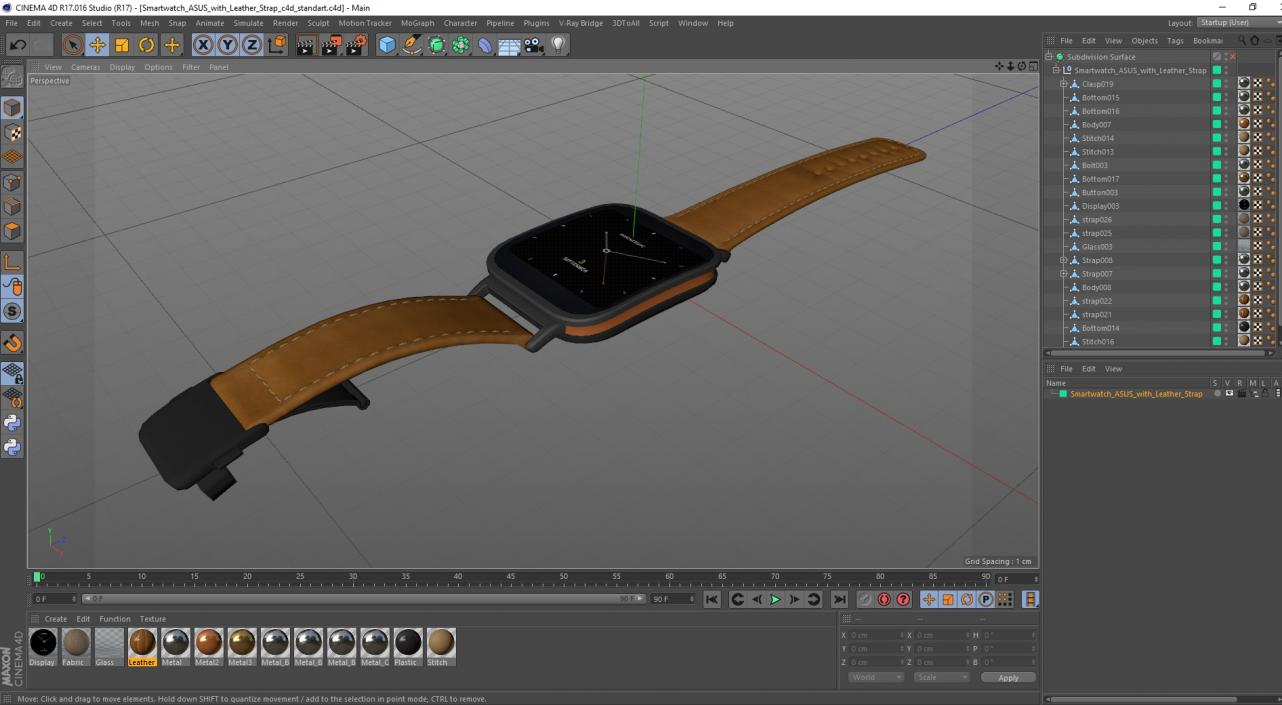 Smartwatch ASUS with Leather Strap 3D model