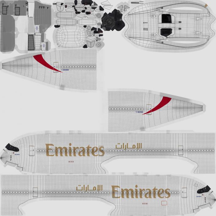 3D Airbus A350-1000 Emirates Air Line Rigged