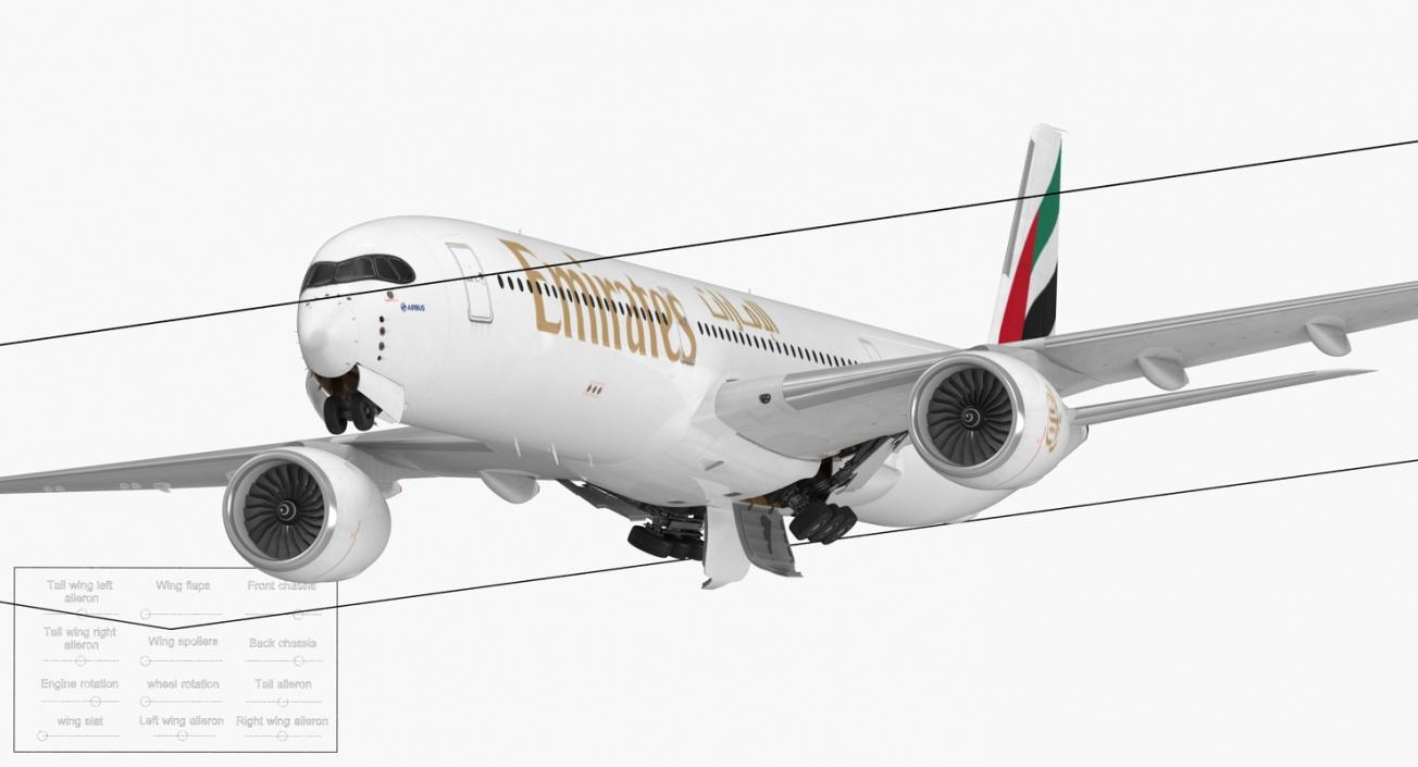 3D Airbus A350-1000 Emirates Air Line Rigged