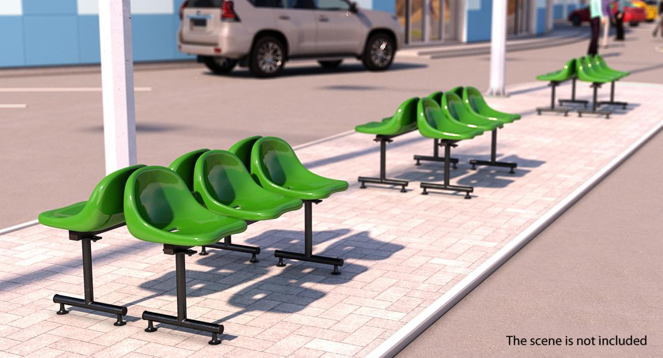 3D model Plastic Chairs Row of 3 Seater