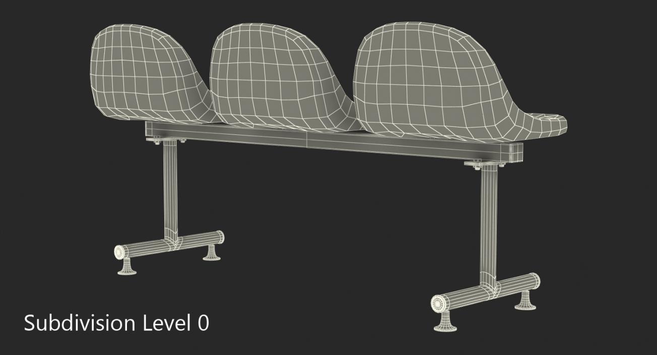 3D model Plastic Chairs Row of 3 Seater