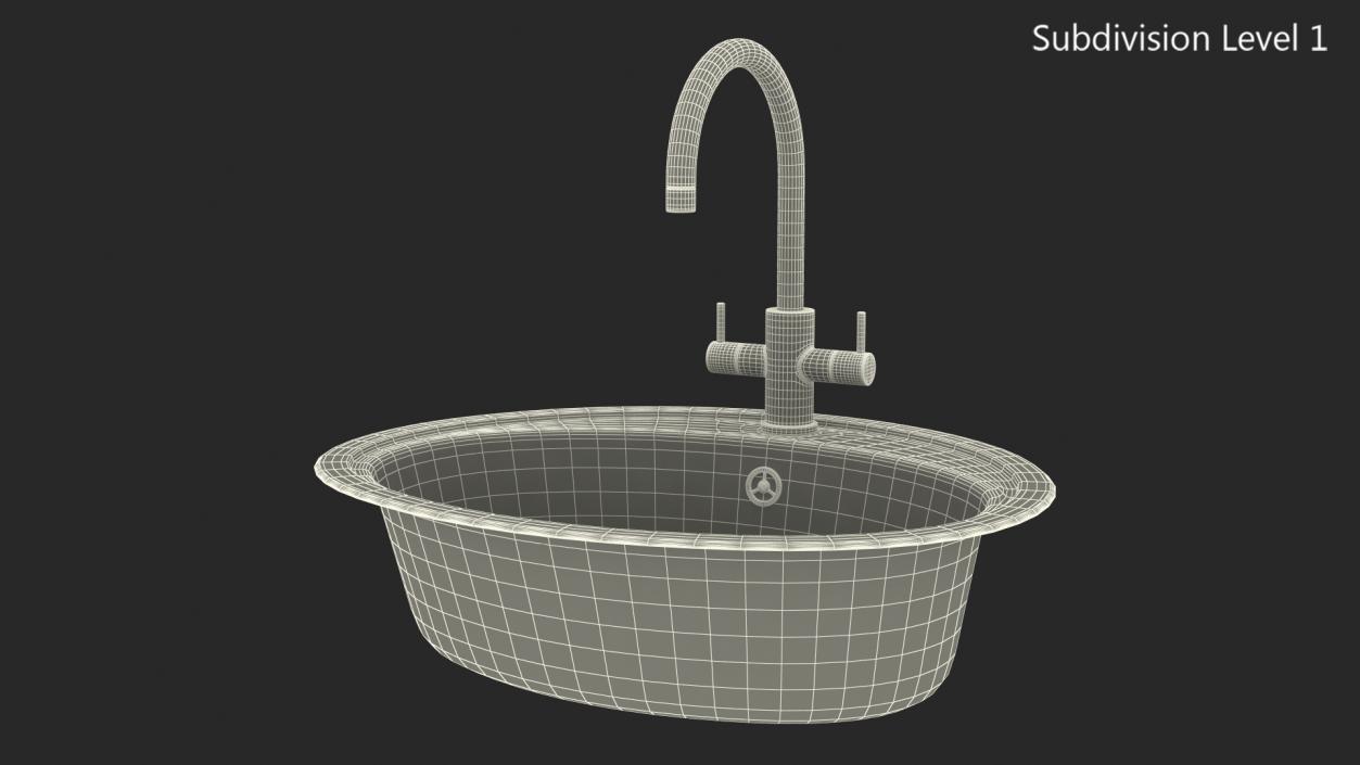 3D Oval Single Kitchen Sink with Tap model