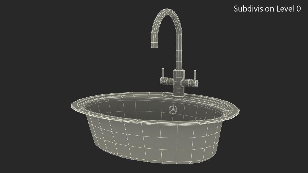 3D Oval Single Kitchen Sink with Tap model