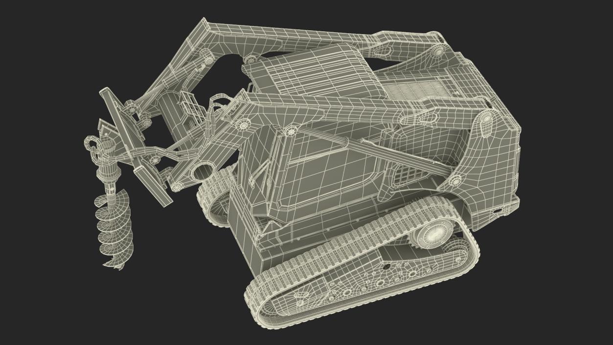 Track Skid Steer with Post Hole Auger Rigged 3D model