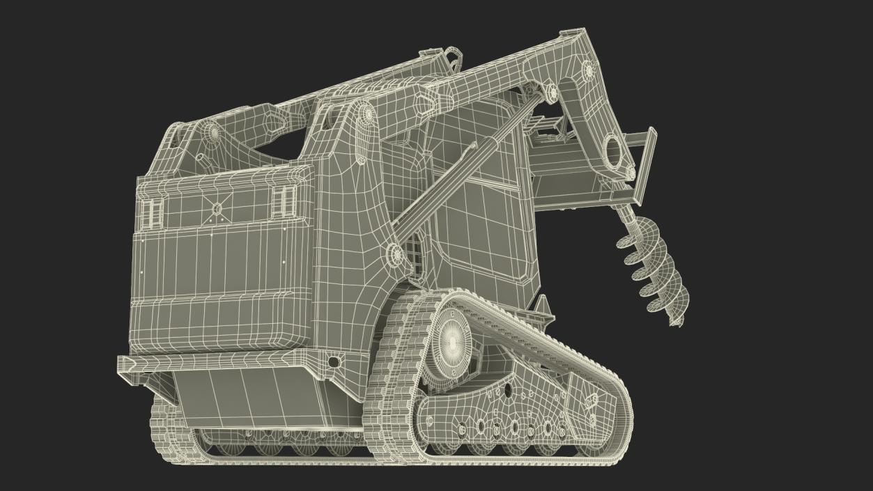 Track Skid Steer with Post Hole Auger Rigged 3D model