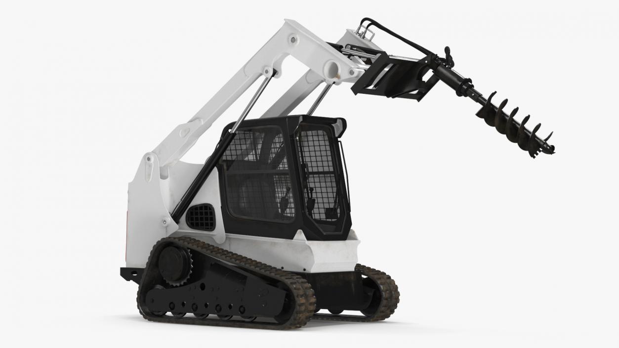 Track Skid Steer with Post Hole Auger Rigged 3D model