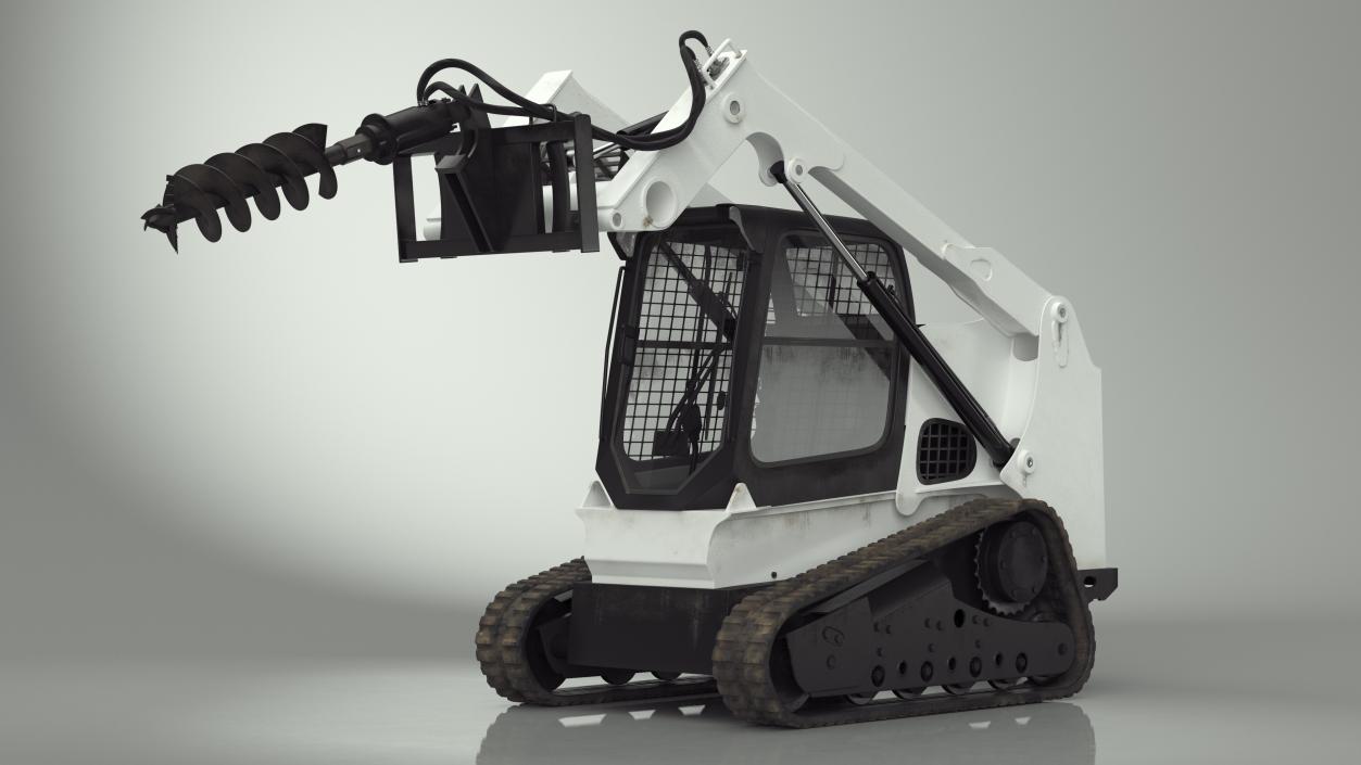 Track Skid Steer with Post Hole Auger Rigged 3D model