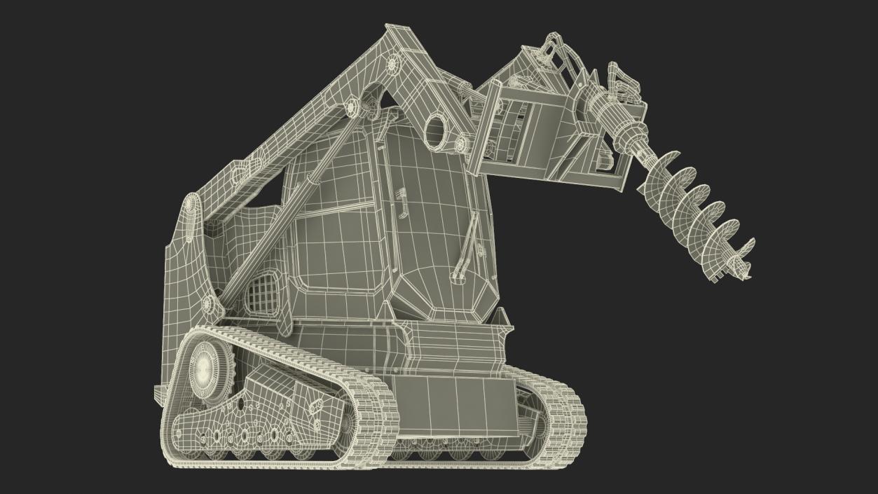 Track Skid Steer with Post Hole Auger Rigged 3D model