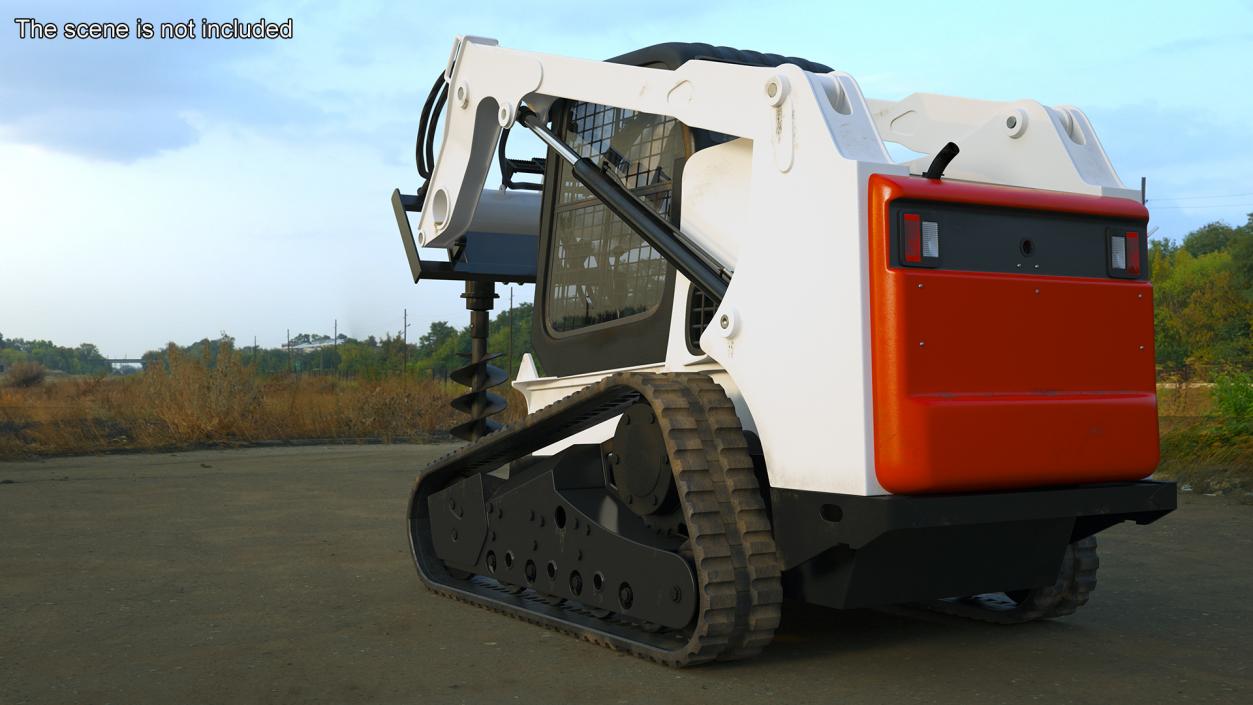 Track Skid Steer with Post Hole Auger Rigged 3D model