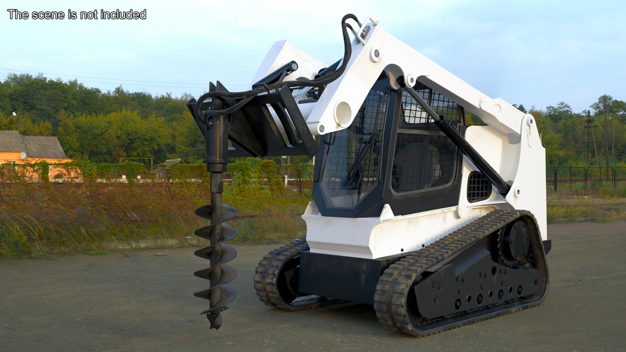 Track Skid Steer with Post Hole Auger Rigged 3D model