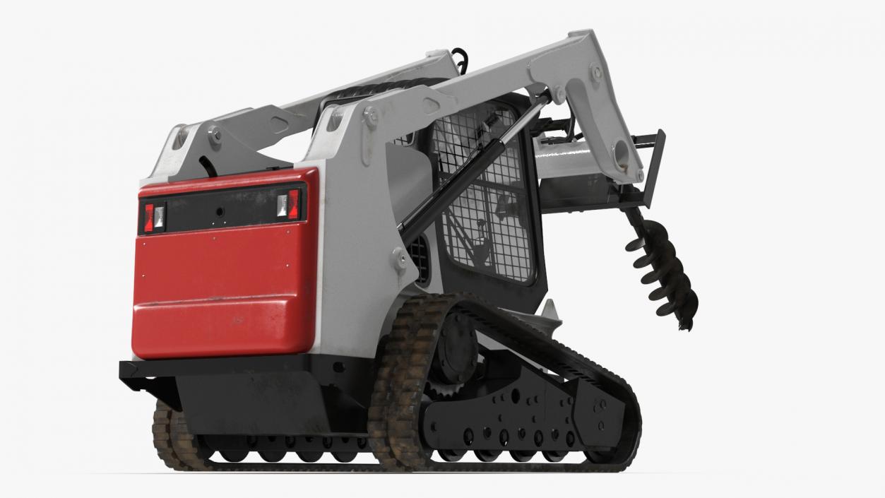 Track Skid Steer with Post Hole Auger Rigged 3D model