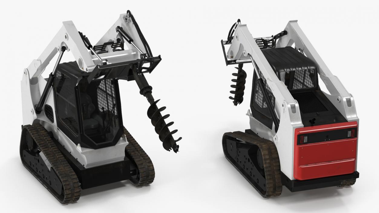 Track Skid Steer with Post Hole Auger Rigged 3D model