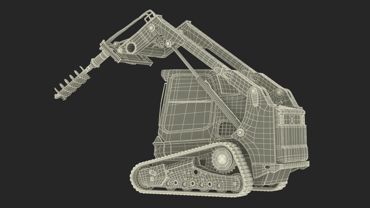 Track Skid Steer with Post Hole Auger Rigged 3D model