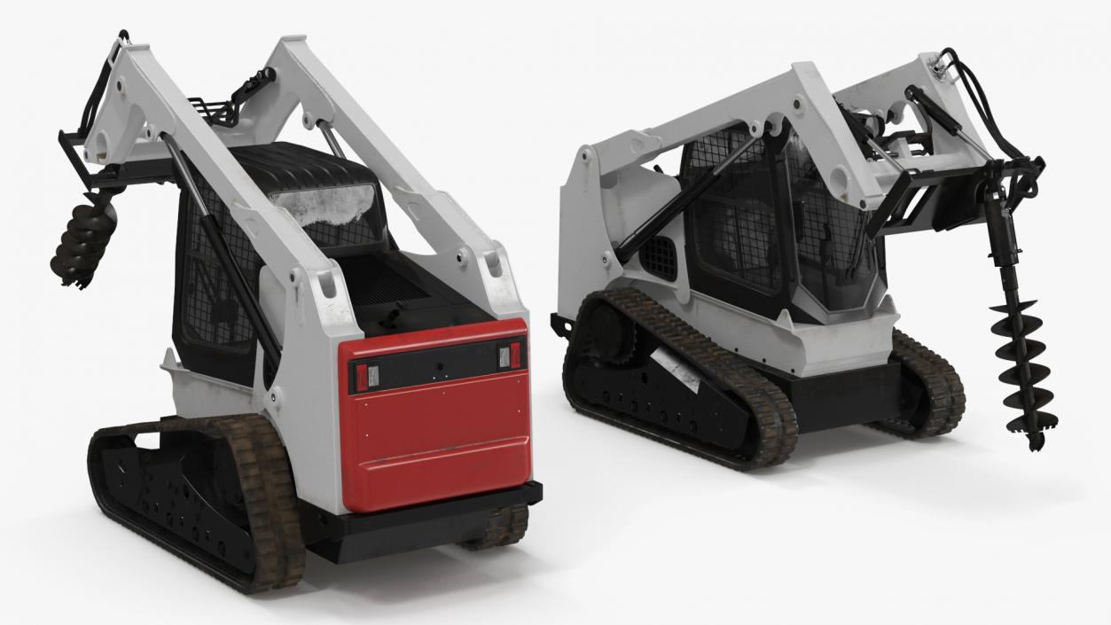 Track Skid Steer with Post Hole Auger Rigged 3D model