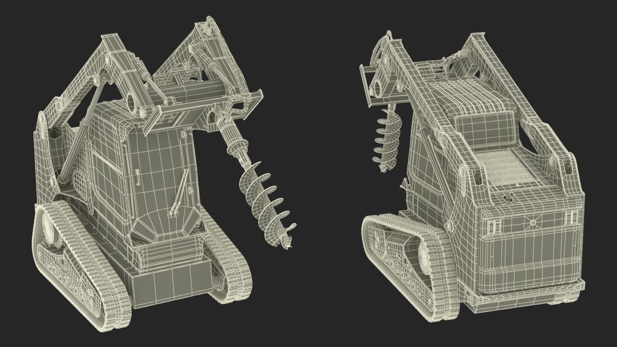 Track Skid Steer with Post Hole Auger Rigged 3D model