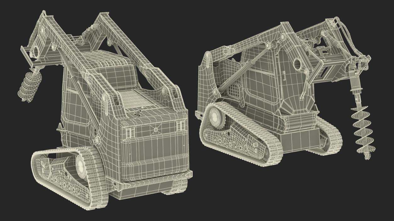 Track Skid Steer with Post Hole Auger Rigged 3D model