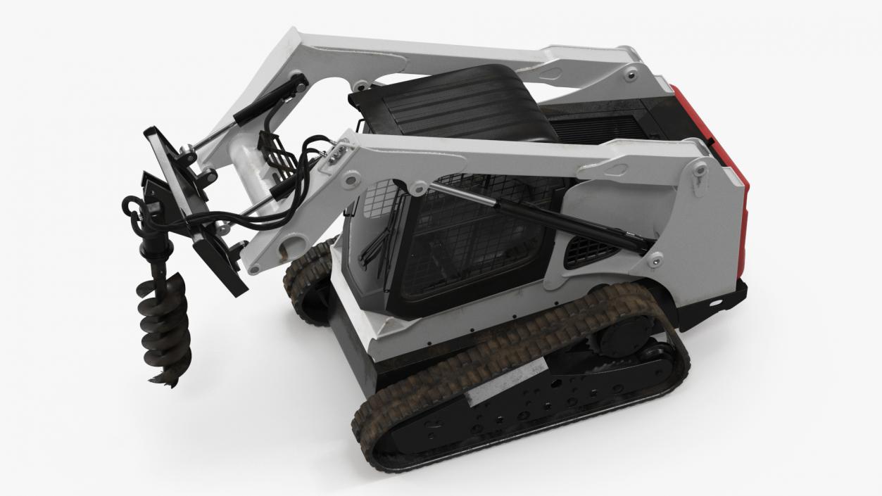 Track Skid Steer with Post Hole Auger Rigged 3D model