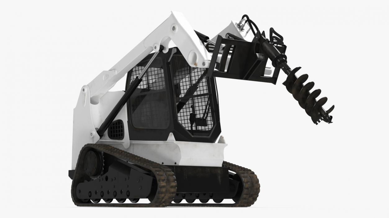 Track Skid Steer with Post Hole Auger Rigged 3D model