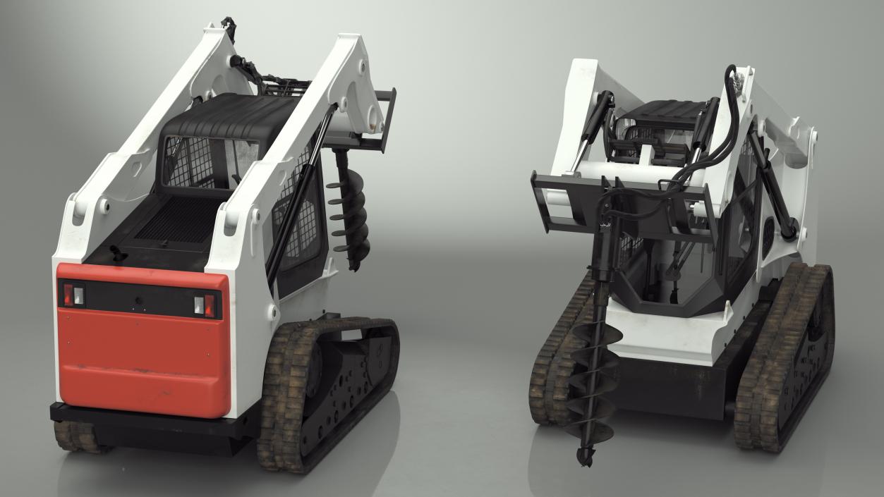 Track Skid Steer with Post Hole Auger Rigged 3D model