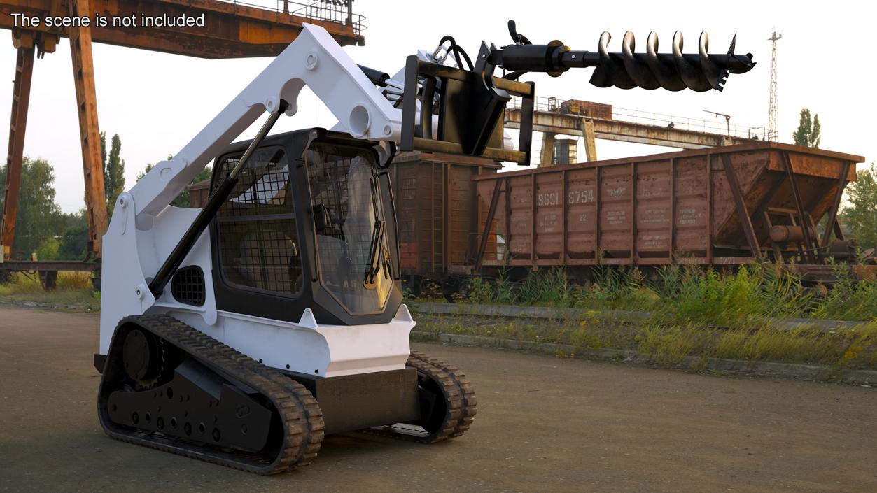 Track Skid Steer with Post Hole Auger Rigged 3D model