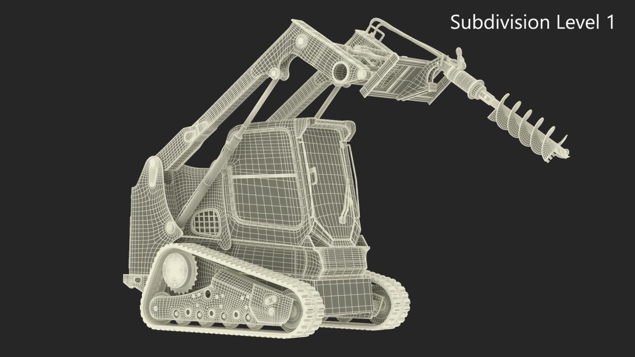 Track Skid Steer with Post Hole Auger Rigged 3D model