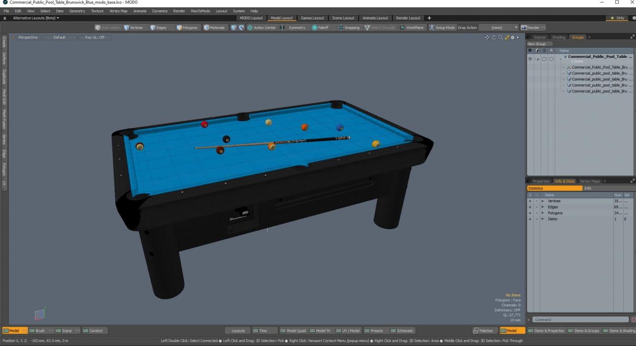 3D model Commercial Public Pool Table Brunswick Blue 2