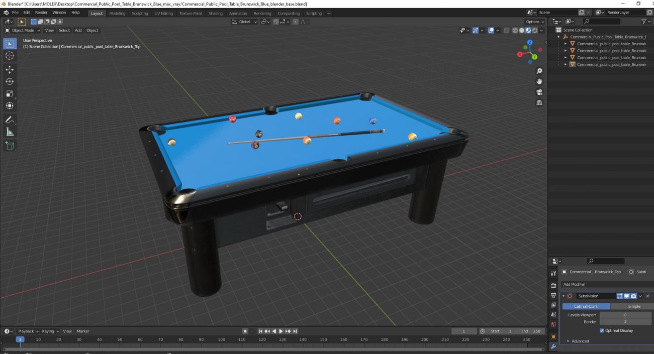 3D model Commercial Public Pool Table Brunswick Blue 2