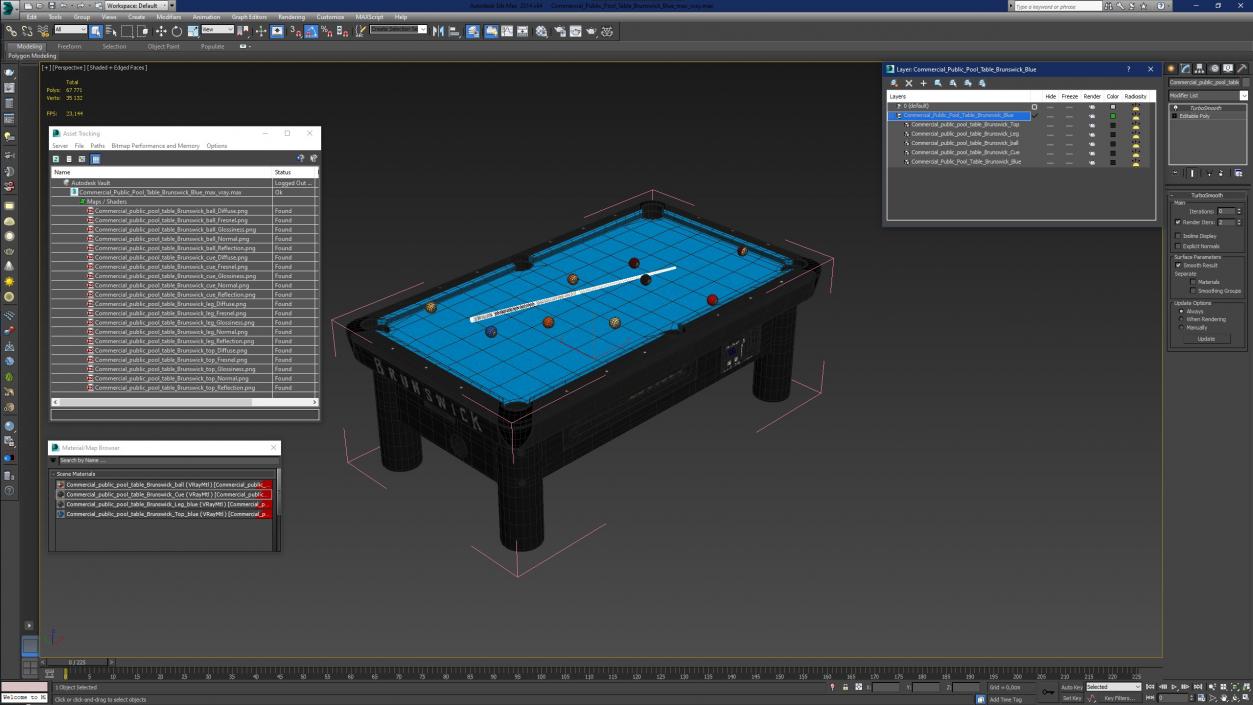 3D model Commercial Public Pool Table Brunswick Blue 2