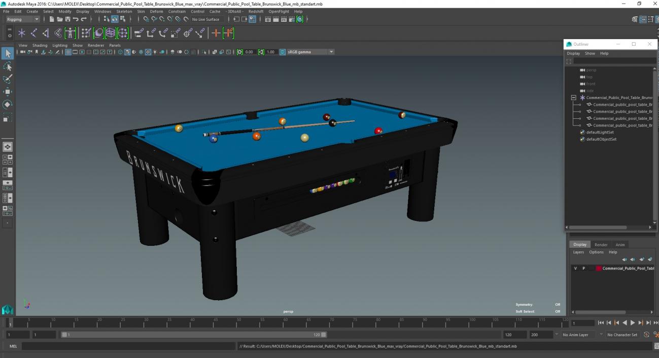 3D model Commercial Public Pool Table Brunswick Blue 2