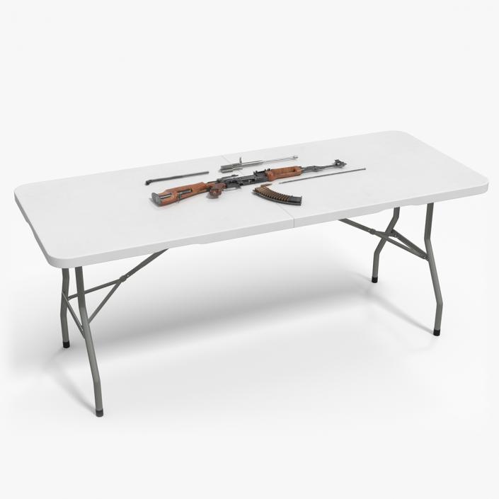 Disassembled AK-47 with a Magazine on the Table 3D