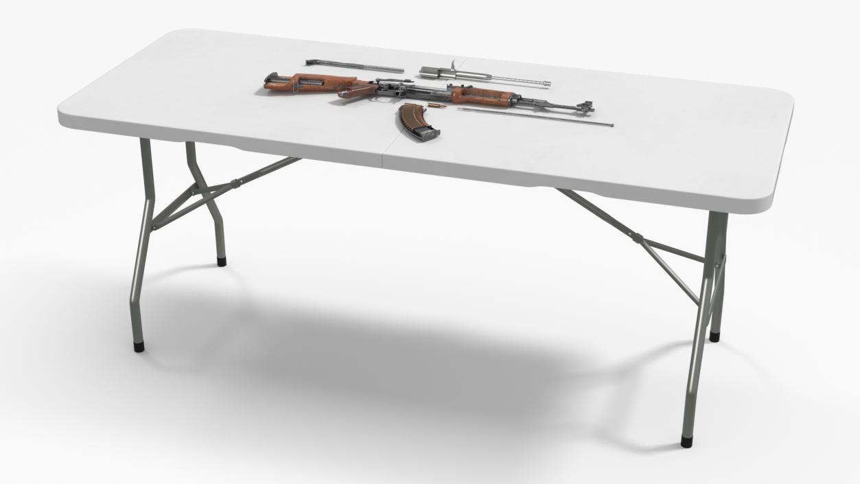 Disassembled AK-47 with a Magazine on the Table 3D