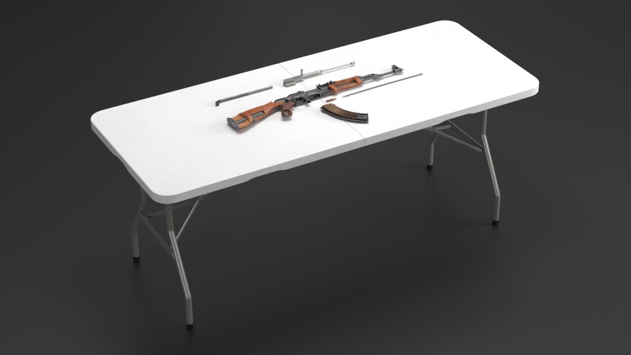 Disassembled AK-47 with a Magazine on the Table 3D