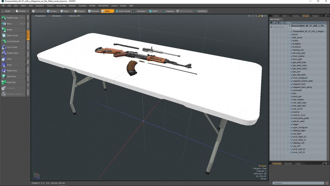 Disassembled AK-47 with a Magazine on the Table 3D