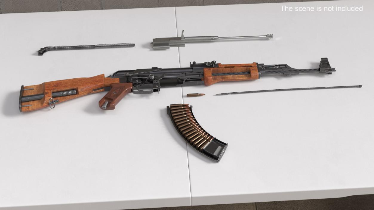 Disassembled AK-47 with a Magazine on the Table 3D