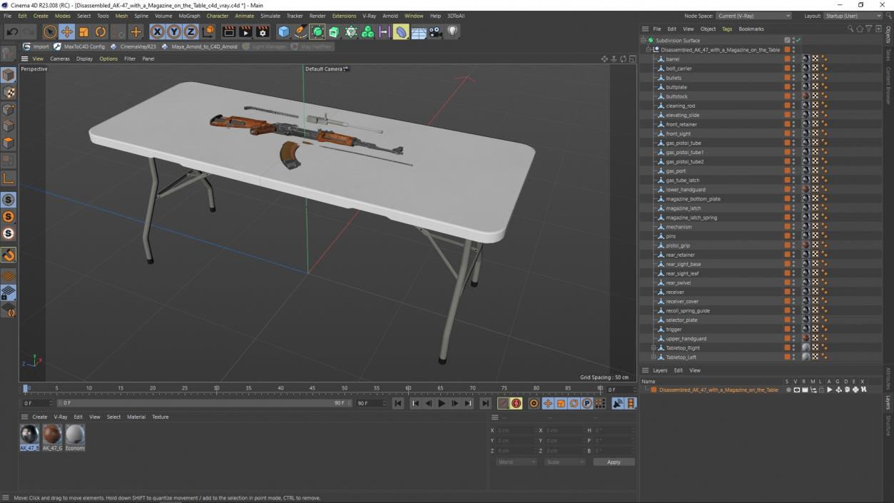 Disassembled AK-47 with a Magazine on the Table 3D