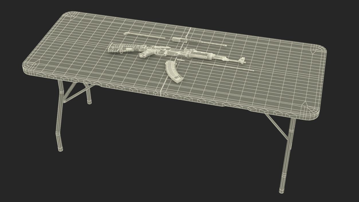 Disassembled AK-47 with a Magazine on the Table 3D