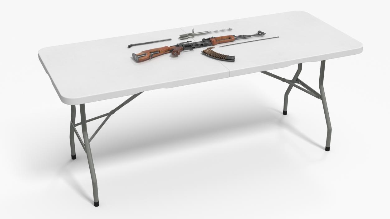 Disassembled AK-47 with a Magazine on the Table 3D