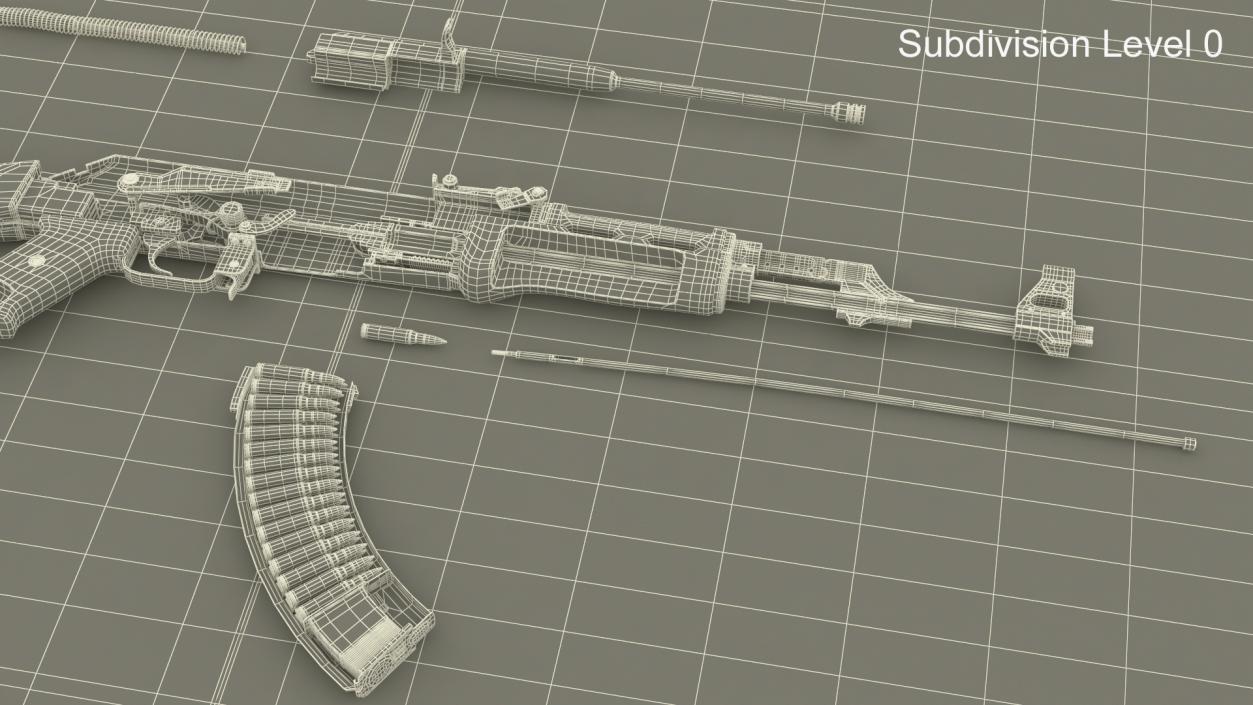 Disassembled AK-47 with a Magazine on the Table 3D