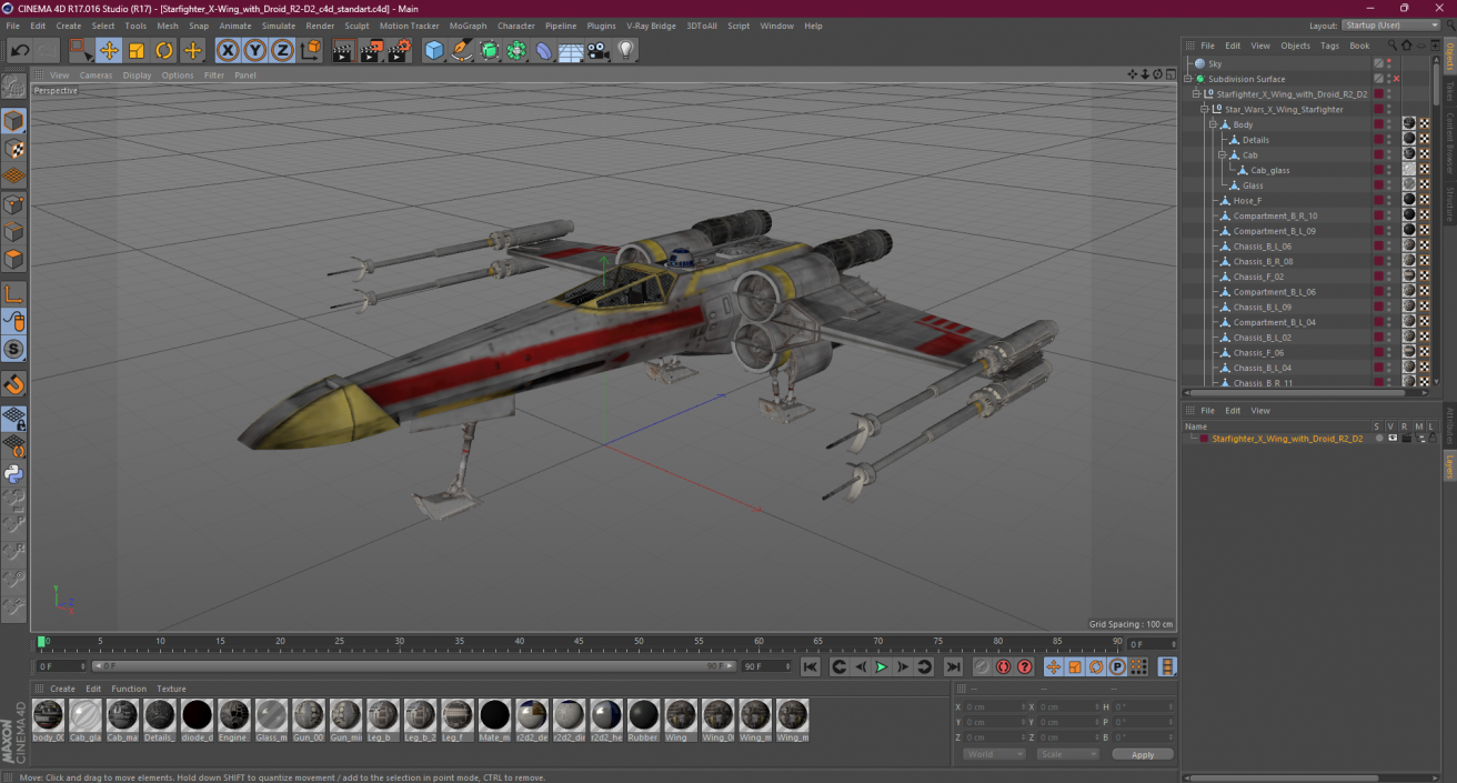 3D model Starfighter X-Wing with Droid R2-D2