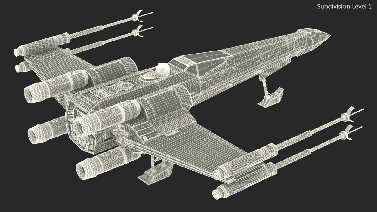 3D model Starfighter X-Wing with Droid R2-D2