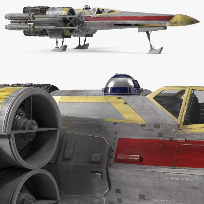 3D model Starfighter X-Wing with Droid R2-D2