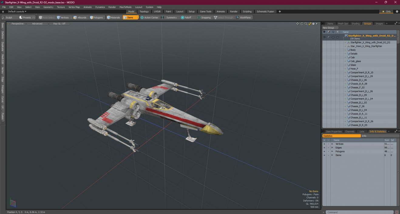 3D model Starfighter X-Wing with Droid R2-D2